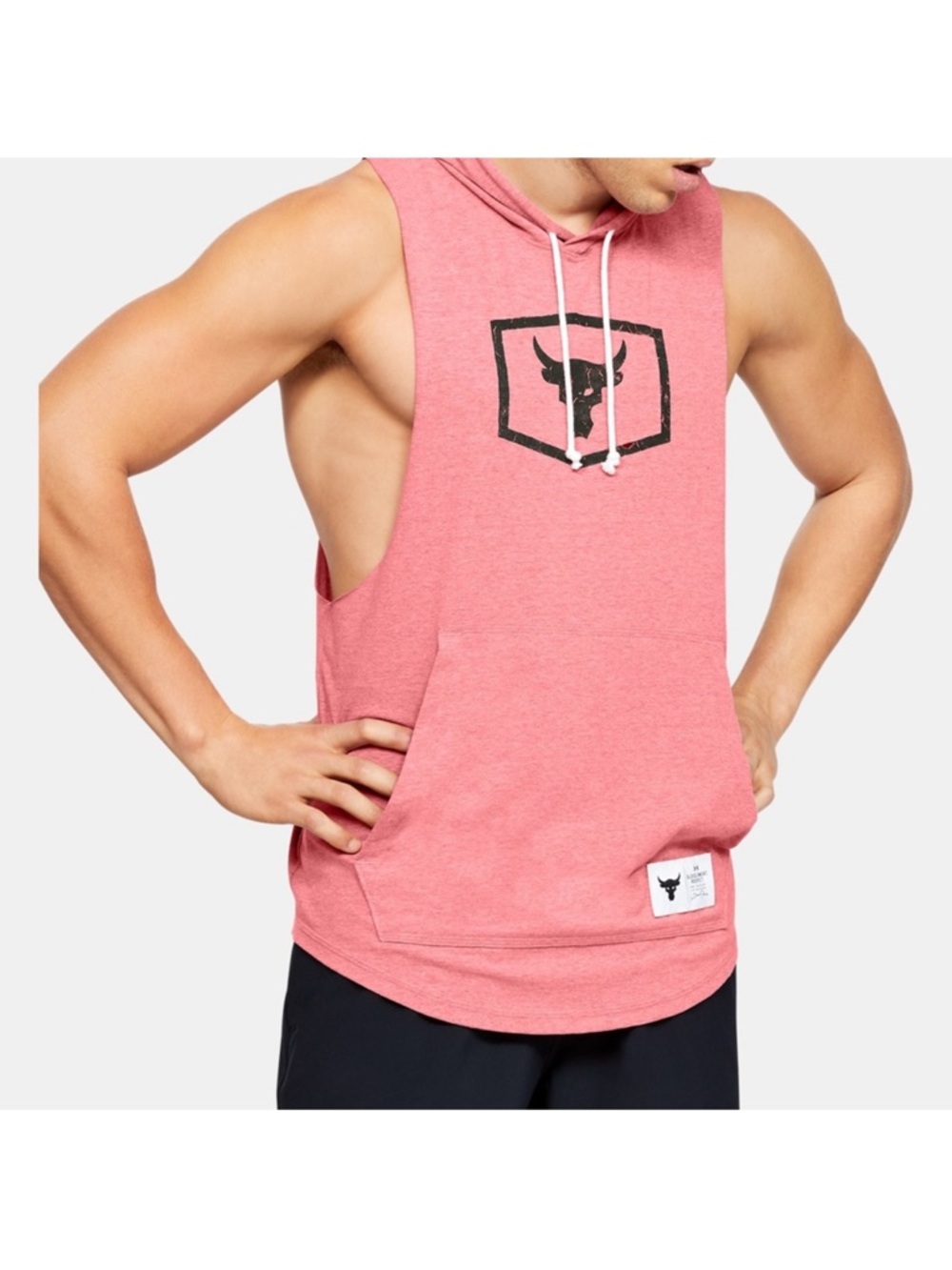 Mens Under Armour Project Rock Sleeveless Hoodie - Fraternity Heather Size L